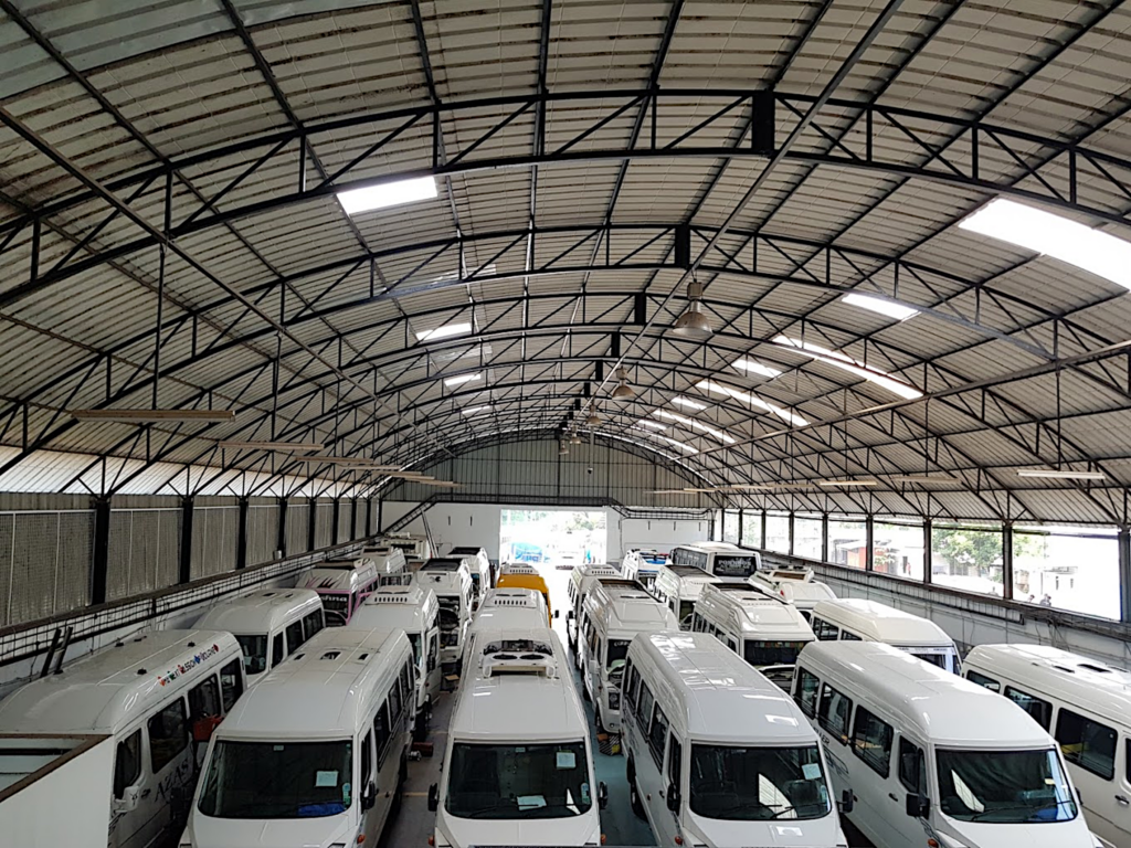 Force Traveller Vehicles Undergoing Bus AC Installation at Trans ACNR's Kochi, Kerala, Facility